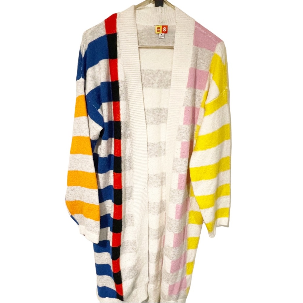 LEGO Target Size Medium Long Open Duster Knit Cardigan Multicolor Stripes Sweate